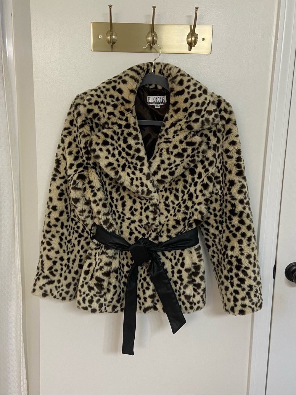 The Look Randolph Duke XS Leopard Faux Fur Coat Belted Animal Print Jacket